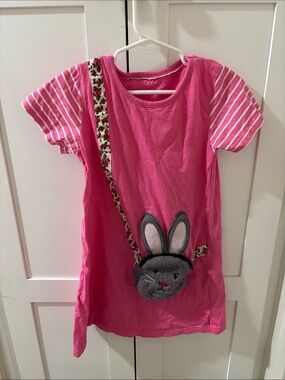 Girls Pink Bunny Applique Tee Dress